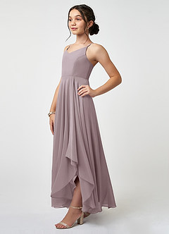 Azazie Collette Junior A-Linie Gestreift Chiffon Kleid Dämmerung image3