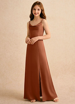 Azazie Shira Girls Formal Flower Girl Dresses Copper A-Line Pleated Stretch Satin Dress image3