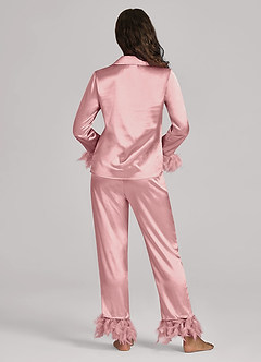 front Matching Color Satin Feathered Pajamas
