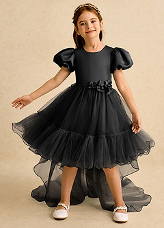 Azazie Cocoa Abiti da Ragazza di Fiori Abito Principessa in Tulle Plissettato Nero image2