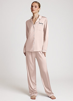 front Personalized Embroidered Ruffled Long-Sleeve Pajama Set