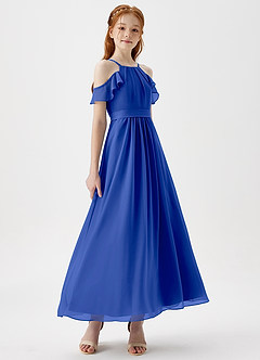 Azazie Chaya Junior Royal Blue A-Line Off the Shoulder Chiffon Dress image6