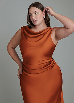 Azazie Kieryn Bridesmaid Dresses Cinnamon Mermaid Pleated Stretch Satin Dress image12
