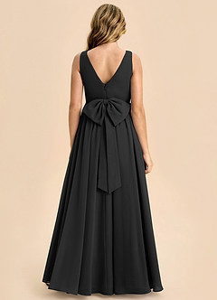 Azazie Hathaway Junior Black A-Line Bow Chiffon Dress image1