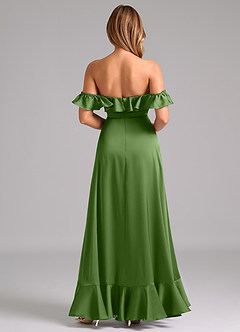 Azazie Lyra Robes de demoiselle d'honneur Robe Trapèze Convertible en Satin extensible Épaules dénudées Basilic image6