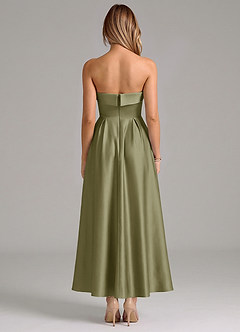 Azazie Lucienne 신부 들러리 드레스 A라인 주름진 스트레치 새틴 발목 길이 드레스 image6