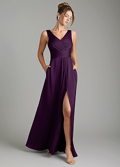 Azazie Karina Robes de demoiselle d'honneur Robe Trapèze en Satin extensible Plissée Grain De Raisin image1