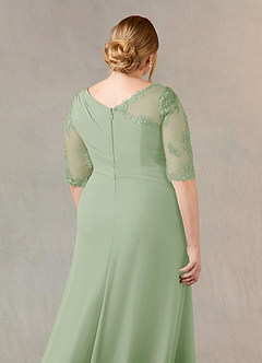 Azazie Dionysus Final Sale Dusty Sage A-Line Boatneck Lace Chiffon Dress image11