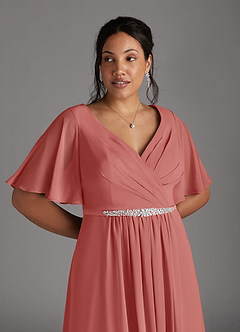 Azazie Tricia Mother of the Bride Dresses Antique Rose A-Line V-Neck Pleated Chiffon Dress image9