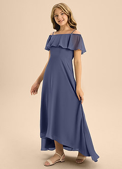 Azazie Maggie Junior Stormy A-Line Off the Shoulder Chiffon Dress image4