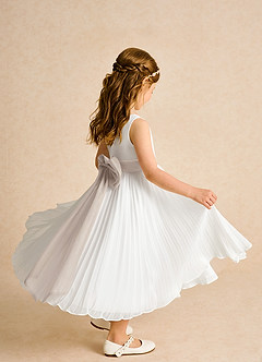 Azazie Margot Flower Girl Dresses Ivory Frost A-Line Pleated Chiffon Dress image7