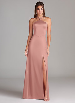 Azazie Elliana Robes de demoiselle d'honneur Robe Trapèze en Satin extensible Fente Latérale Rosette image5