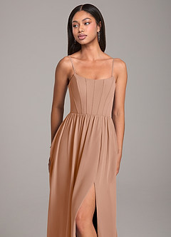 Azazie Kailee Vestidos de damas de honor Vestido de Champán Rosado de Gasa de Corte en A con Con bolsillos image2