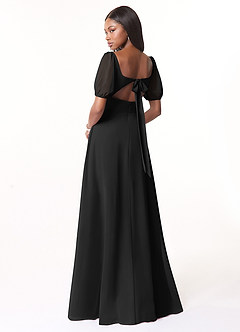 Azazie Alani Bridesmaid Dresses Black A-Line Square Neckline Chiffon Dress image2