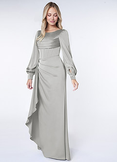 Azazie Raye Robes de demoiselle d'honneur Robe Sirène en Satin extensible Manche longue Argent image3