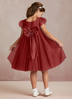 Azazie Kalio Flower Girl Dresses Rust A-Line with Sleeves Tulle Dress image1