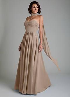 Azazie Petra Abiti da Damigella Abito A-Line in Chiffon Corsetto Taupe image8