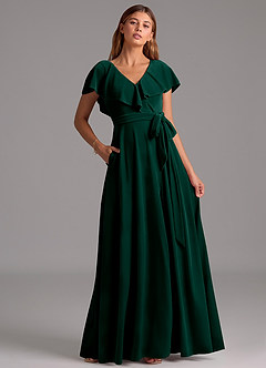 Azazie Lainey Bridesmaid Dresses Emerald A-Line Ruched Velvet Dress image4