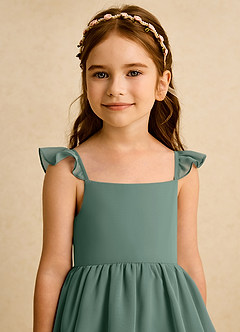 Azazie Boba Flower Girl Dresses Sea Moss A-Line Square Neckline Chiffon Dress image8