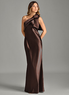 Azazie Yuanna Bridesmaid Dresses Ganache Mermaid One Shoulder Metallic Satin Dress image1
