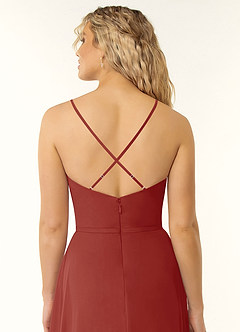 Azazie Naeem Bridesmaid Dresses Terracotta A-Line V-Neck Ruffle Chiffon Dress image6