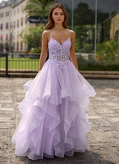Spitze Purple Sheer Lace Prom Dress image4