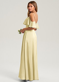 Azazie Jean Bridesmaid Dresses Lemon Sorbet A-Line Off the Shoulder Stretch Satin Dress image4