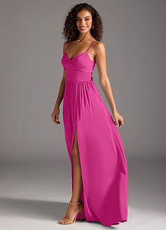 Azazie Zeya Bridesmaid Dresses Fuchsia A-Line Pleated Stretch Satin Dress image7