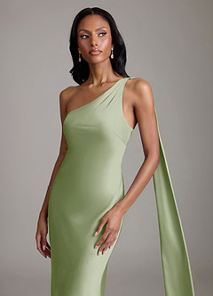 Azazie Galinda Suknie dla druhen Syrena Jedno ramię Satyna elastyczna Do ziemi Sukienka image3