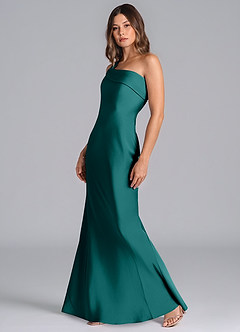 Azazie Driea Brudtärnklänningar Klä av Sjöjungfru i Stretch Satin Ena axeln Påfågelblå image6