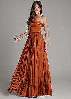 Azazie Mariana Robes de demoiselle d'honneur Robe Trapèze en Satin extensible Plissé Cannelle image7