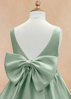 Azazie Margie Flower Girl Dresses Agave A-Line Bow Stretch Satin Dress image7