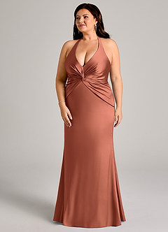 Azazie Valerie Bridesmaid Dresses Clay Mermaid Pleated Stretch Satin Dress image11