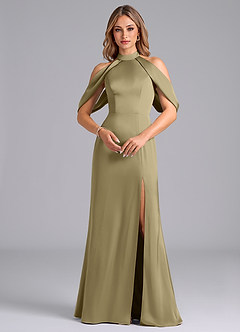 Azazie Bonny Vestidos de damas de honor Vestido de Musgo Verde de Satén Elástico de Corte Sirena con Vestidos sin tirantes image4
