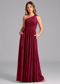 Azazie Charlize Bridesmaid Dresses Burgundy A-Line One Shoulder Velvet Dress image3