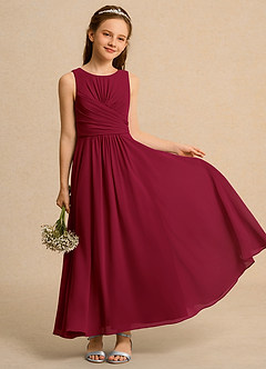 Azazie Ducky Junior Formal Blumenmädchenkleider A-Linie Plissee Chiffon Kleid Burgunderrot image1