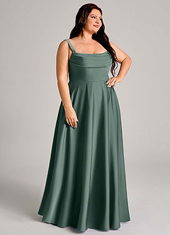Azazie Shaude Bridesmaid Dresses Sea Moss A-Line Pleated Stretch Satin Dress image10