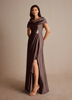 Azazie Branford Mother of the Bride Dresses Ganache A-Line Pleated Stretch Satin Dress image16