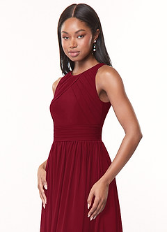 Azazie Harper Bridesmaid Dresses Burgundy A-Line Pleated Chiffon Dress image5