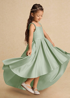 Azazie Kat Flower Girl Dresses Dusty Sage A-Line Pleated Matte Satin Dress image1