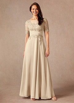 Azazie Raissa Mère de la mariée Robes Robe Trapèze en Mousseline de soie Dentelle Champagne image1