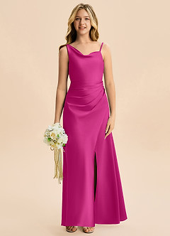 Azazie Abby Junior Fuchsia A-Line Pleated Stretch Satin Dress image4