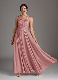 Azazie Kana Final Sale Dusty Rose A-Line Scoop lace Chiffon Dress image4