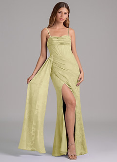 Azazie Amyra Jurken voor bruidsmeisjes Converteerbaar Jurk van Bloemen Burn-out met Zeemeermin Off the Shoulder Citroensorbet image6