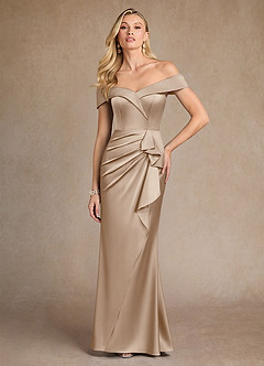 Azazie Laredo Kleider für die Brautmutter Meerjungfrau-Linie Schulterfrei Stretch-Satin Kleid Taupe image3