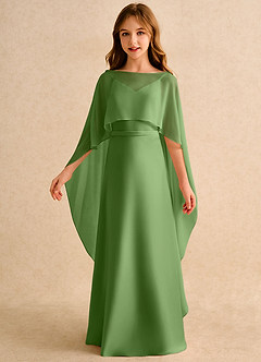 Azazie Fishie Girls Formal Robe Demoiselle D'honneur Fillette Robe Trapèze en Mat Satiné Basilic image5