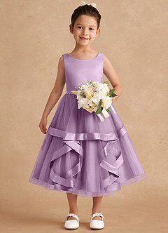 Azazie Posy Robe Demoiselle D'honneur Fillette Robe Trapèze en Tulle Perlé Glycine image4