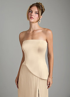 Azazie Tierney Bridesmaid Dresses Champagne A-Line Strapless Chiffon Convertible Dress image3