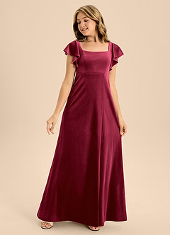 Azazie Bondi Junior Burgundy A-Line Bow Velvet Dress image3