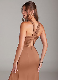 Azazie Rue Vestidos de madrinha de casamento Vestir Bronzeador de Cetim elástico de Linha A com Plissado image2
